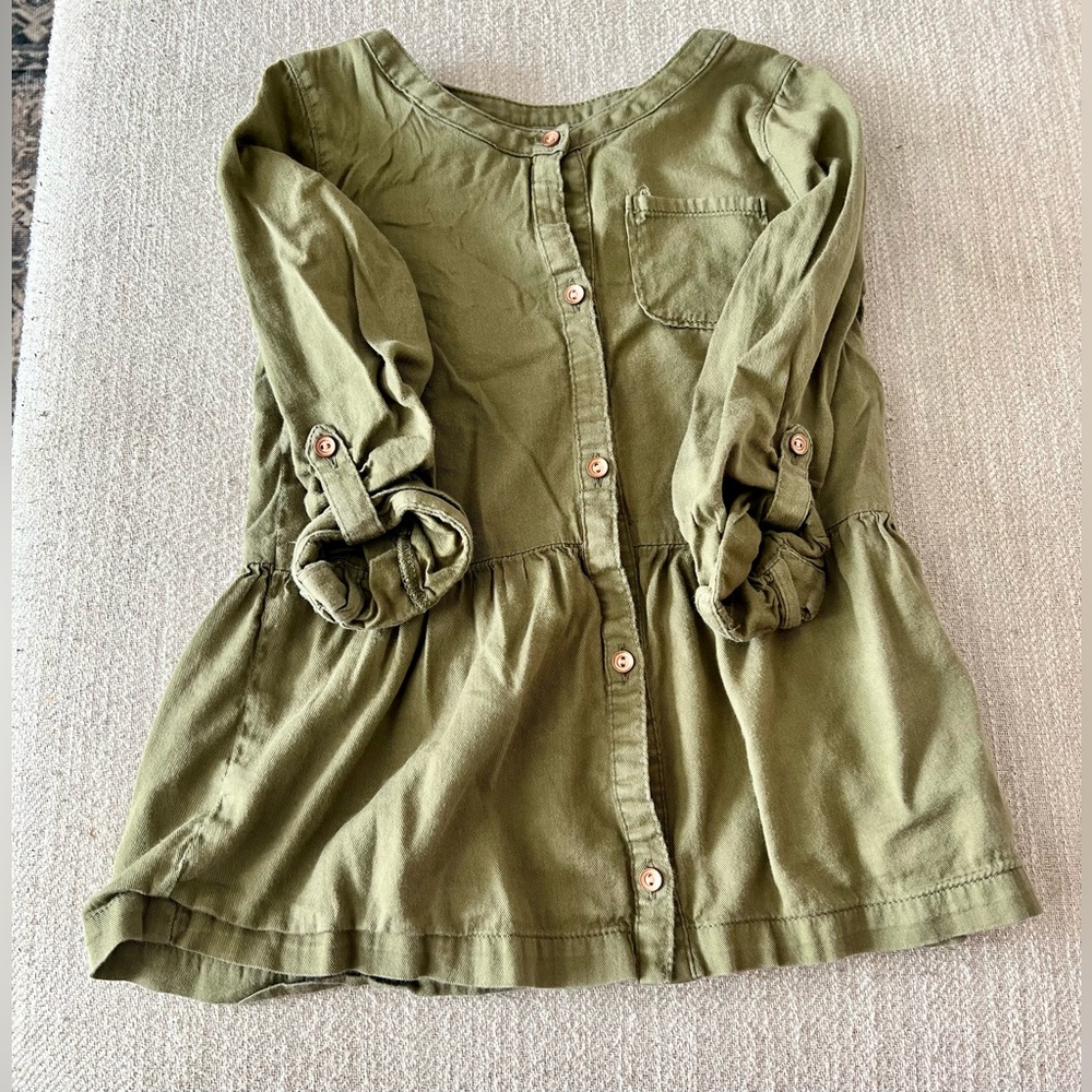 Army Green Button Down Top Toddler Girl. Size:4T